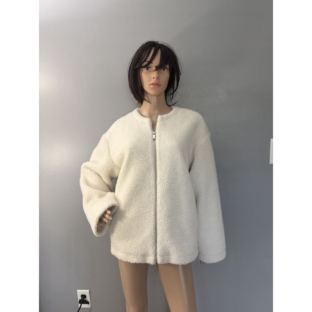 NEW Calvin Klein Jacket Women’s S White Sherpa Fleece Full Zip Teddy Bomber Coat